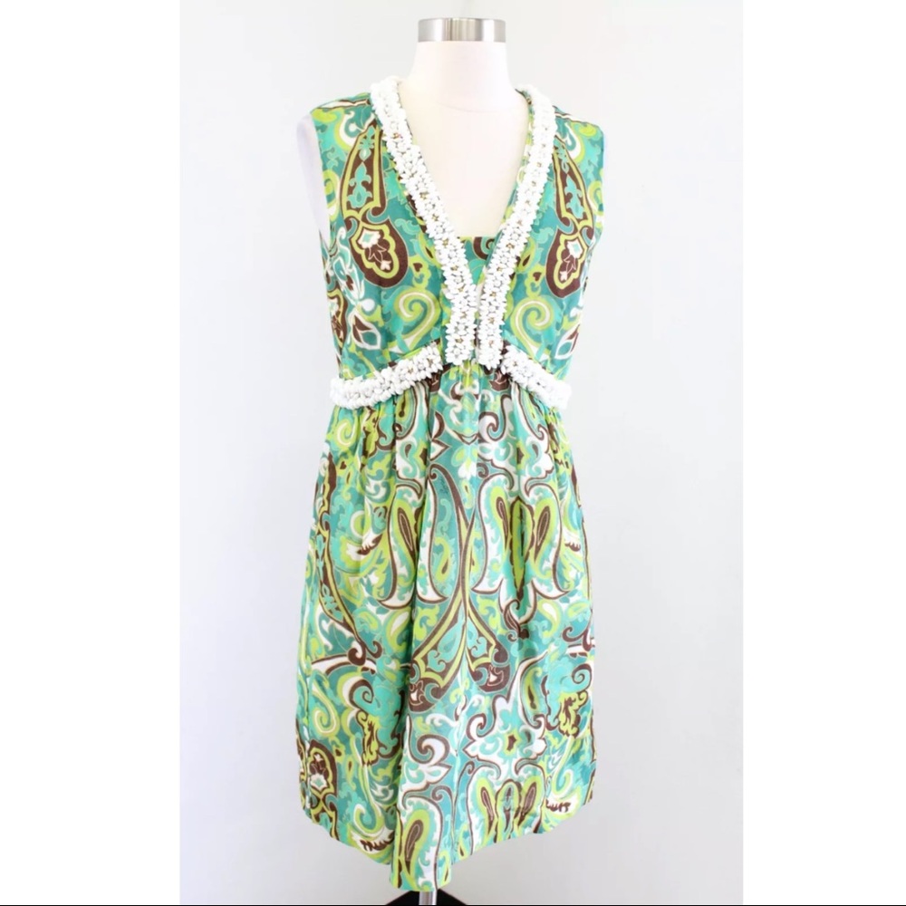 Milly of New York Paisley Print Beaded Dress